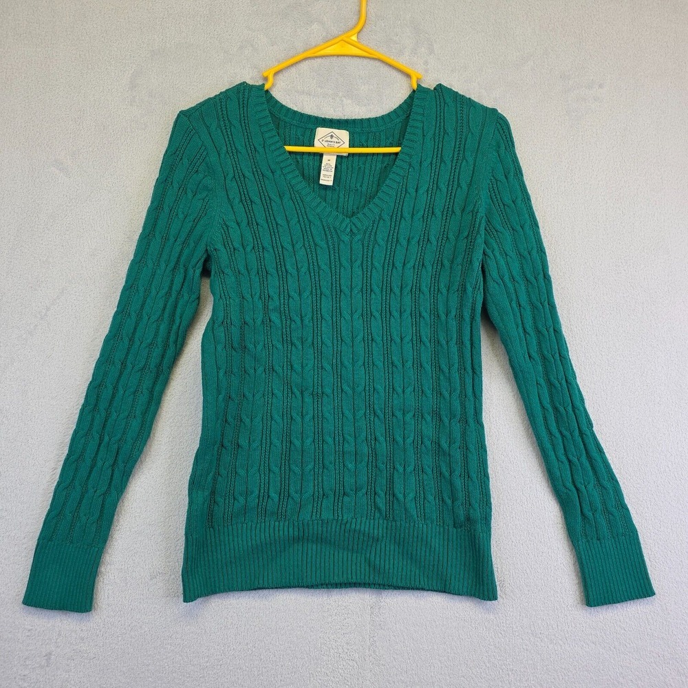 St Johns‎ Bay Cable Knit Fisherman Sweater Womens M Minimalist Academia Green